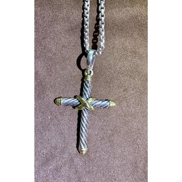 DAVID YURMAN vintage cable cross pendant with 14k accents on 21.5” box chain.